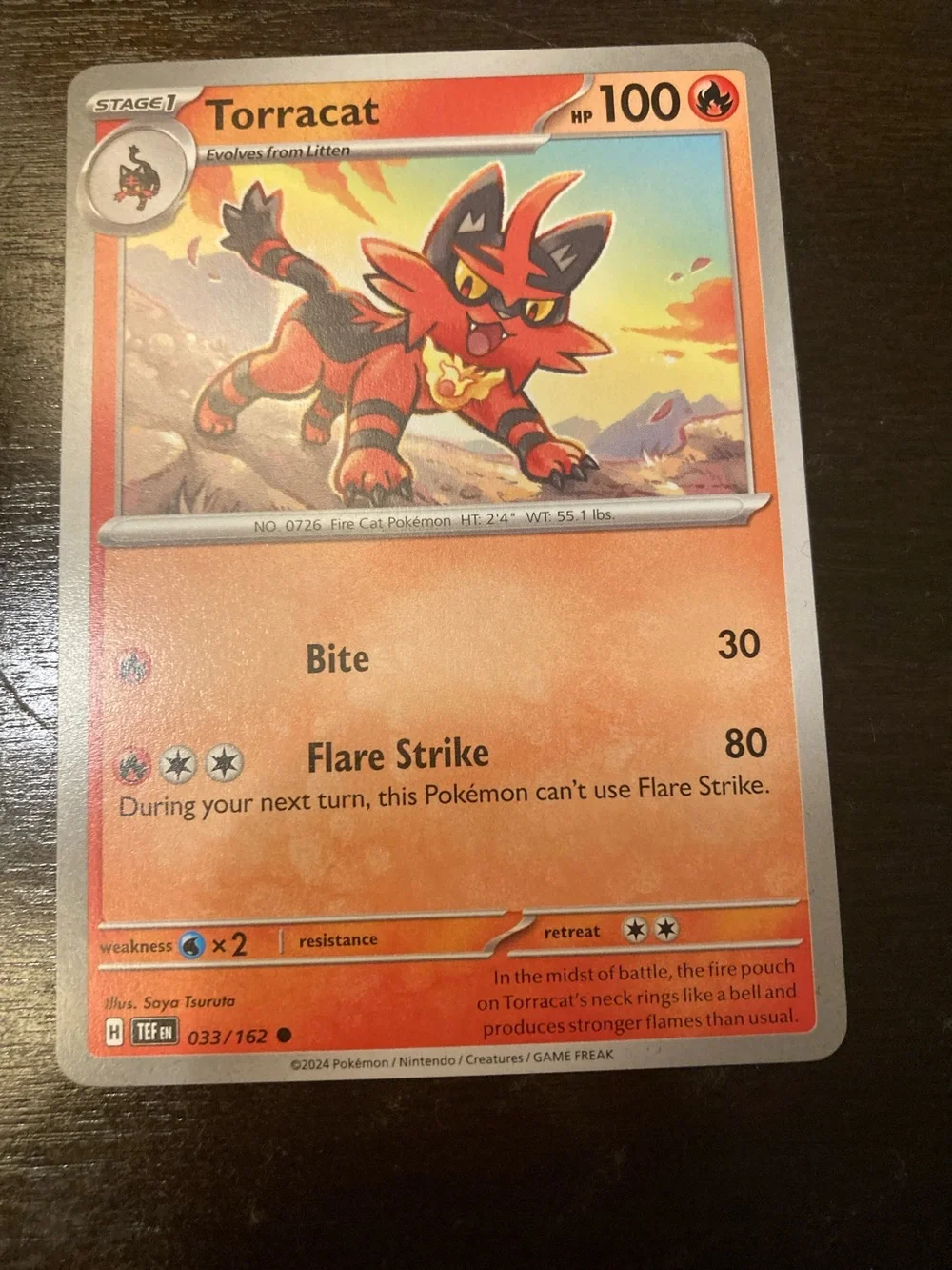 Pokemon Torracat Trading Card - Red Orange Artwork